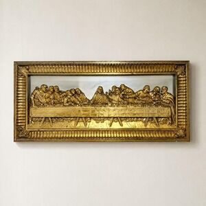 Vintage Home Interior Last Supper 3D Gold Mirror Wall Christian Religious Art